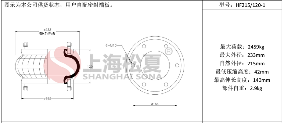 HF215/120-1法蘭式橡膠氣囊，糾偏氣囊